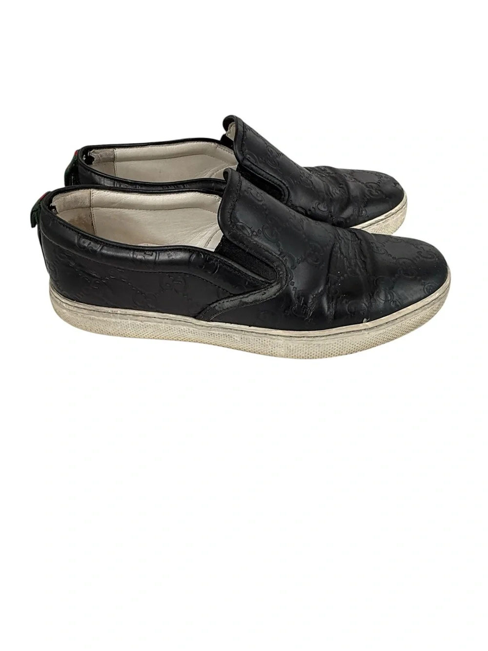 Gucci Men's GG Embossed black Leather Slip-On Sneakers loafers size 5